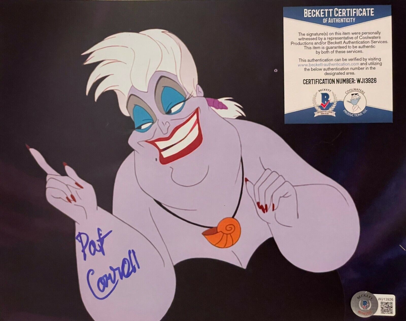 Pat Carroll Little Mermaid Original Autographed 8X10 Photo Poster painting w/Beckett COA #3