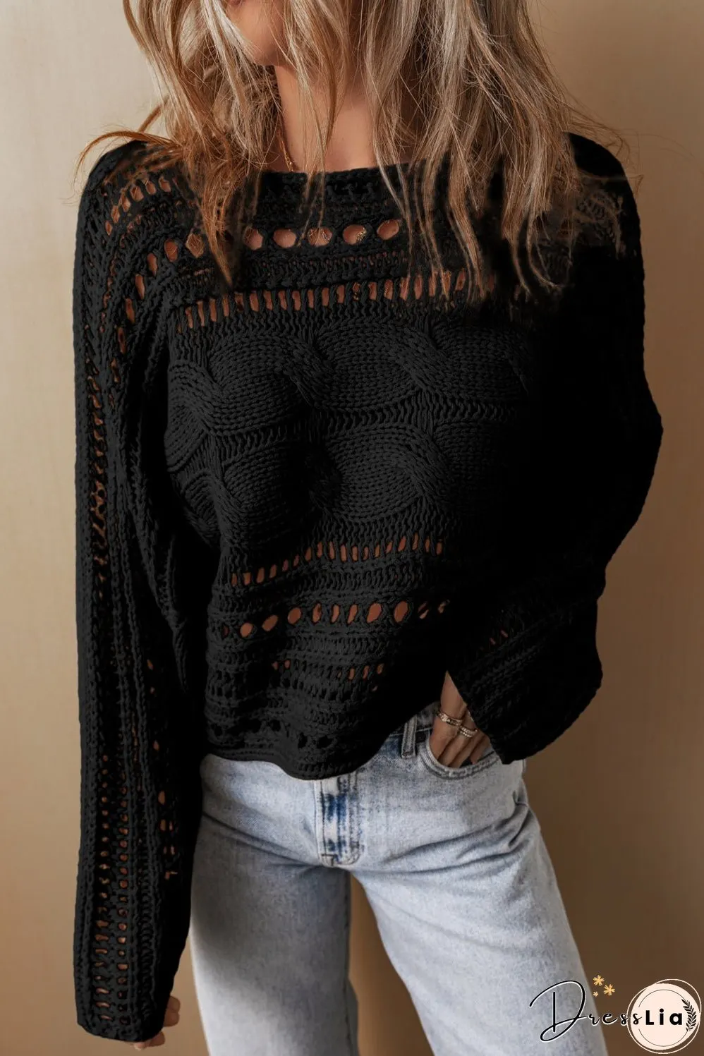 Hollow-out Cable Knit Cropped Sweater