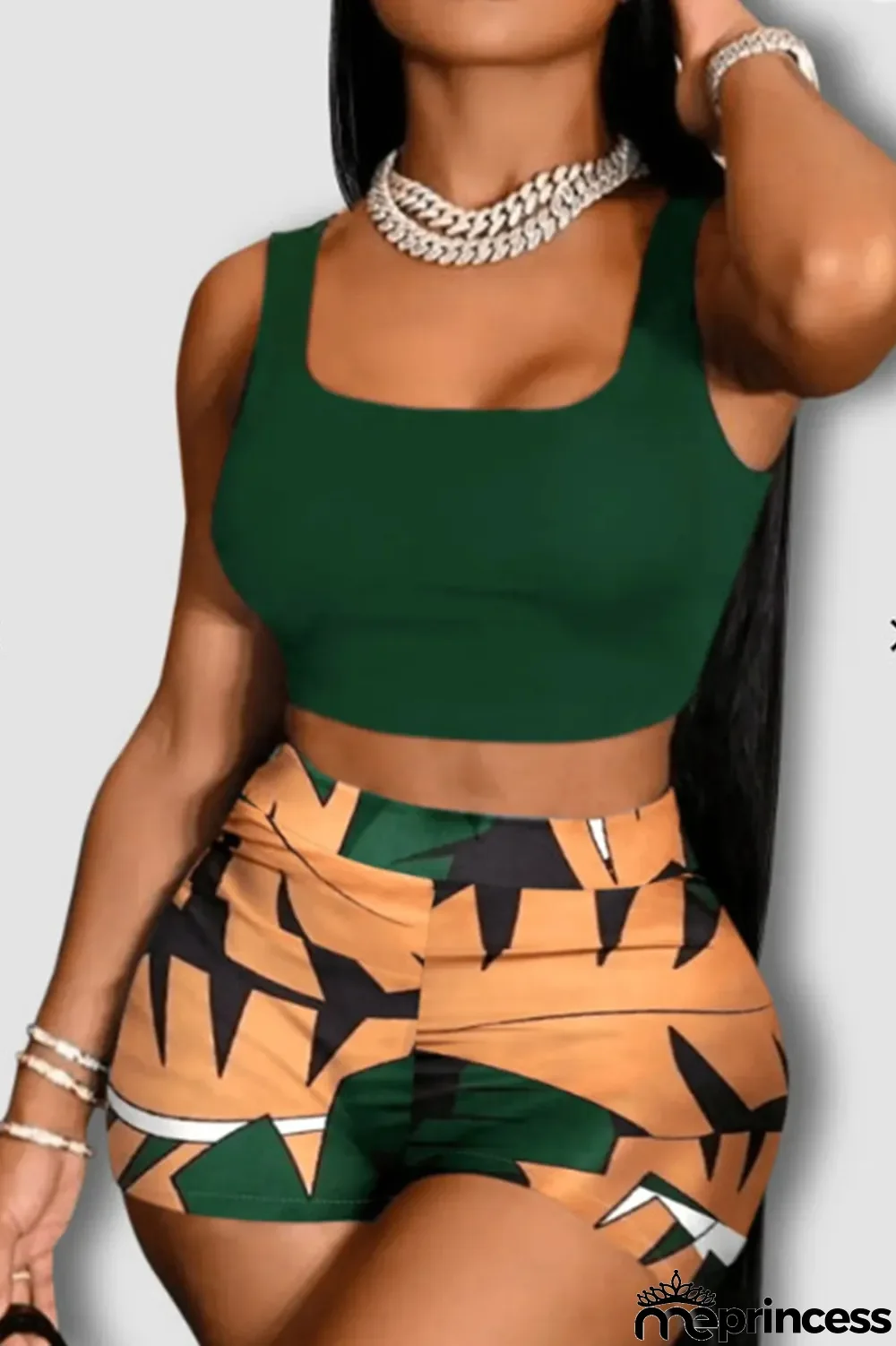 Red Casual Print Patchwork U Neck Sleeveless Two Pieces