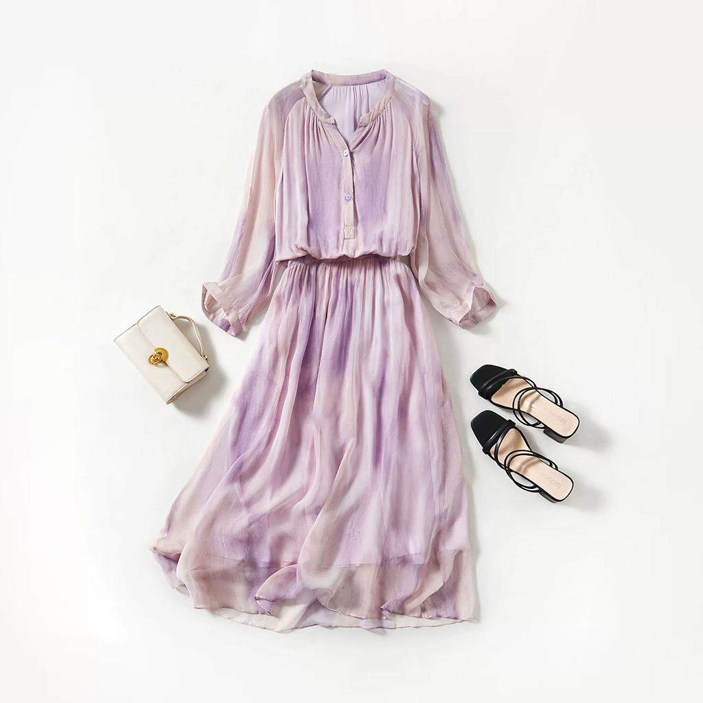 Purple Silk Dress Gracefully For Wedding Guest REAL SILK LIFE