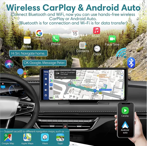 WIRELESS 10INCH CARPLAY DASHCAM + FREE REAR VIEW CAMERA