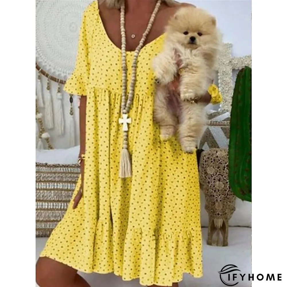 Women's Casual Dress Summer Dress Polka&nbsp;Dot&nbsp;Dress Polka Dot Ruched Print Crew Neck Mini Dress Fashion Streetwear Outdoor Daily Short Sleeve Regular Fit Yellow Pink Red Spring Summer S M L XL XXL | IFYHOME