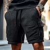 Men's Vintage Waffle Knit Multi-Pocket Casual Surf Elastic Drawstring Cargo Shorts by Inlyline