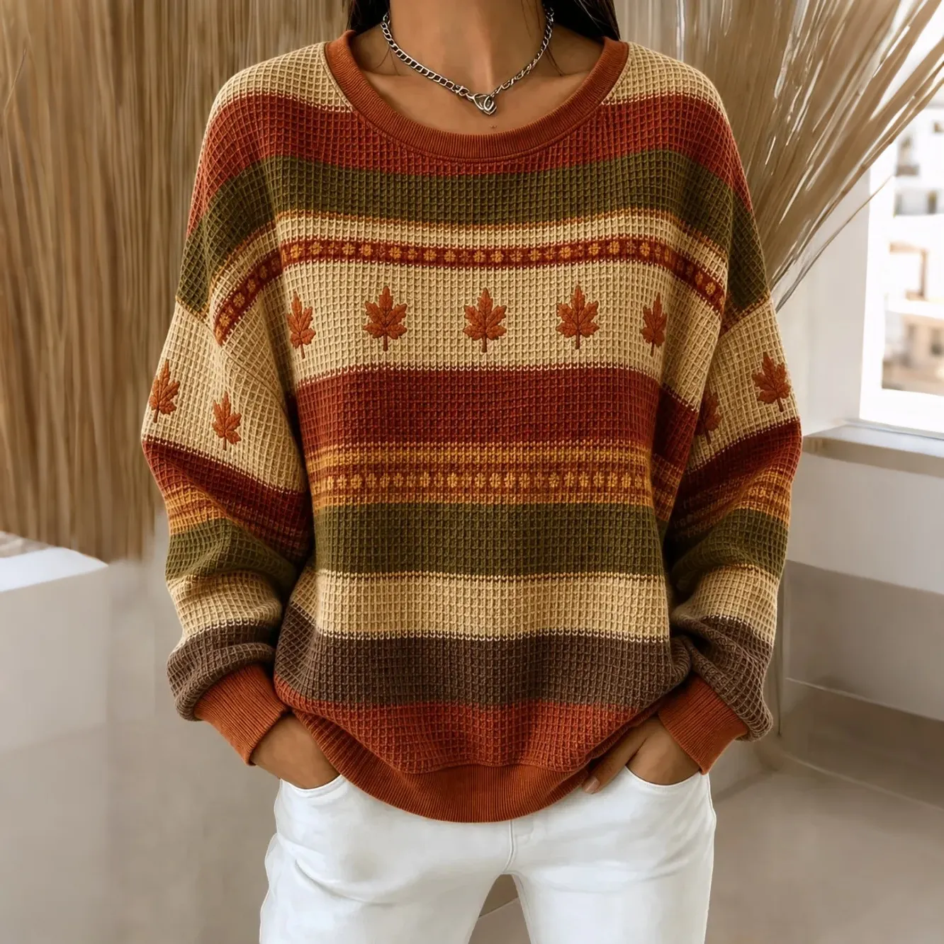 Comstylish Women's Vintage Maple Leaf Print Casual Sweatshirt