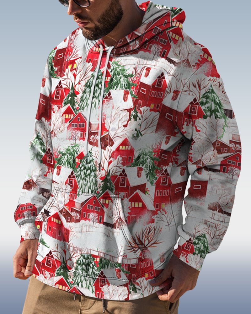 Men's Casual Christmas Print Hoodie 069