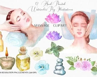 pornhint Pornhint Spa Facial Massage Clipart, Hand Painted Watercolor Massage Clipart, Self Care,Massage oil, Flowers png, Instant Download for Commercial Use