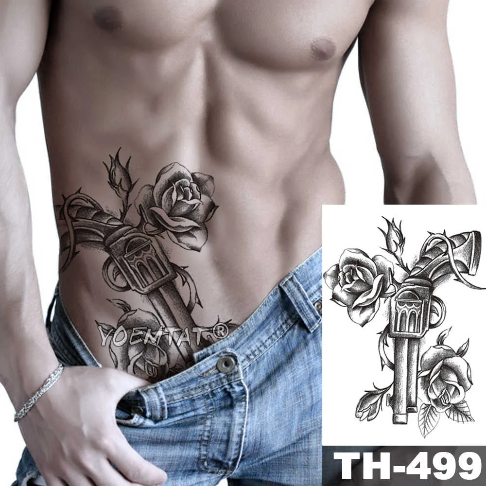 Praying Spades Arm Temporary Tattoo Sticker Gun Rose Flower Waterproof Tatto Virgin Mary Body Art Fake Tatoo Men Women