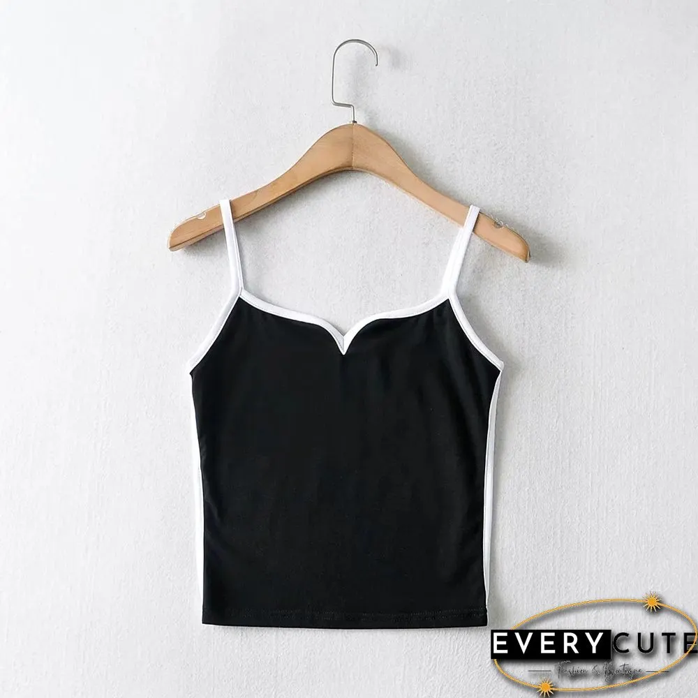 Black Crop Top-Summer Sexy Tops for Women-Spaghetti Strap Casual Necklace Camis Knit