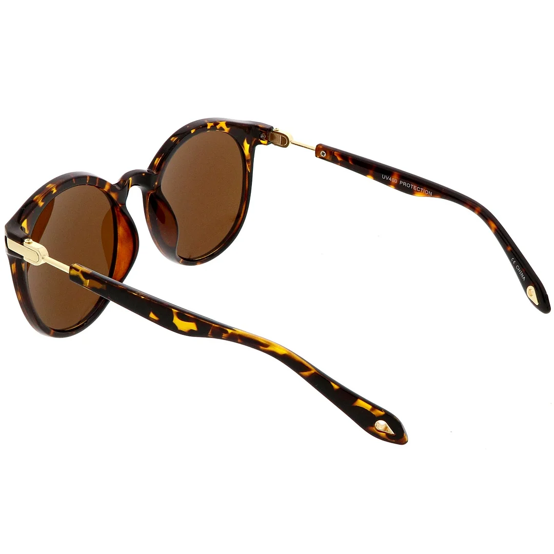 Classic Horn Rimmed Round glasses Metal Arm Detail Neutral Colored Lens 53mm