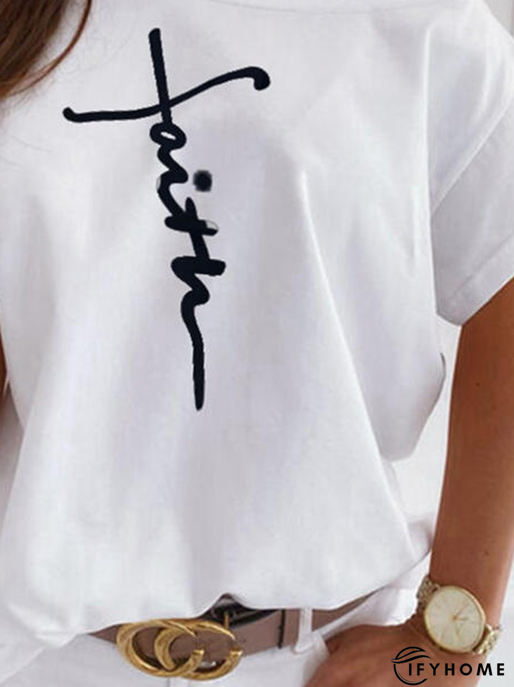 Casual Off Shoulder Shift Letter T-shirt | IFYHOME