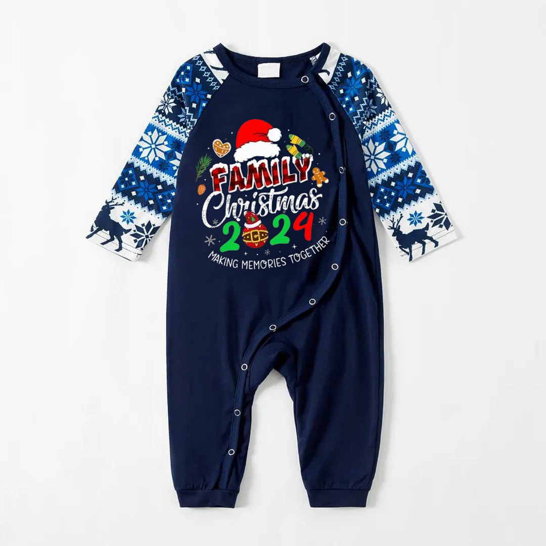 Family Christmas 2024 Making Memories Together Text Print Blue Family Matching Pajamas