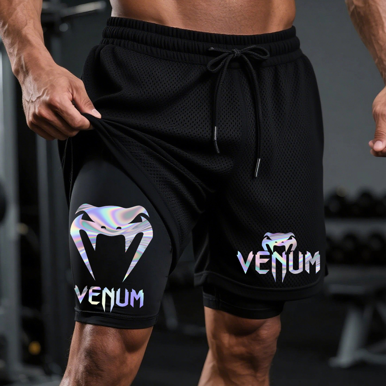 Laser Printing Fitness Double Mesh Shorts Everyday Basic Shorts Ultimate Fighting Double Shorts / TECHWEAR CLUB / Techwear