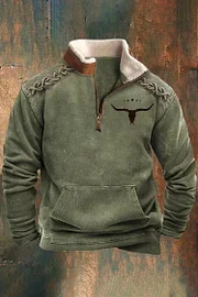 Western Eyelet Buckle Strap Bull Head Sweatshirt