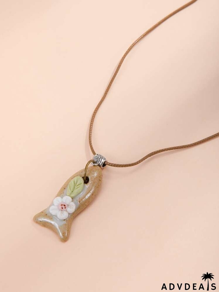 Flower Decor Geometric Pendant Necklace