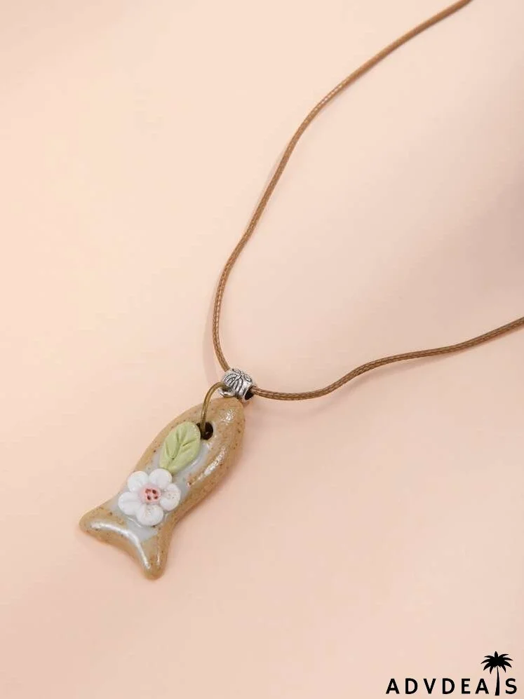Flower Decor Geometric Pendant Necklace