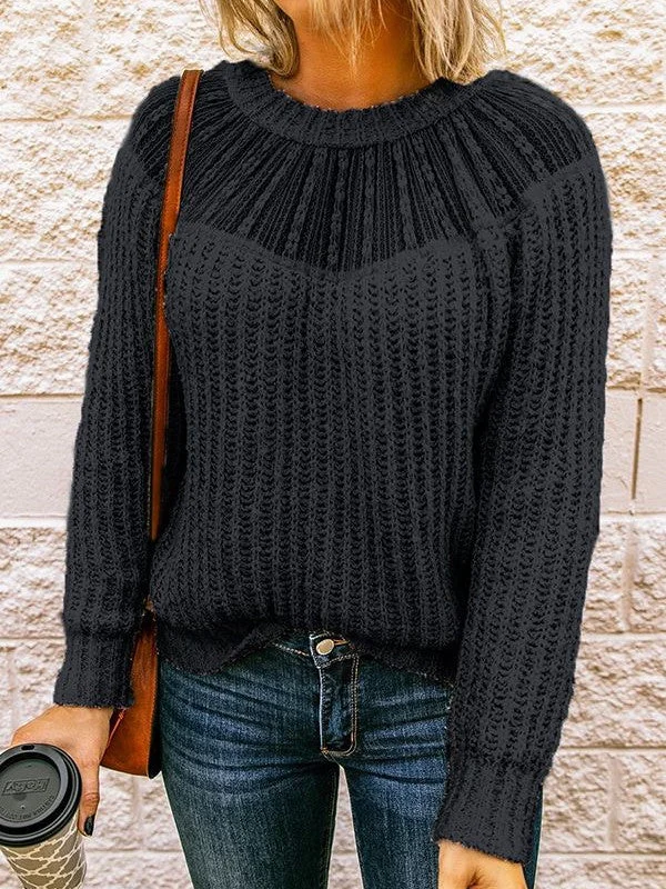 Lace Patchwork Solid Raglan Sleeve Sweater
