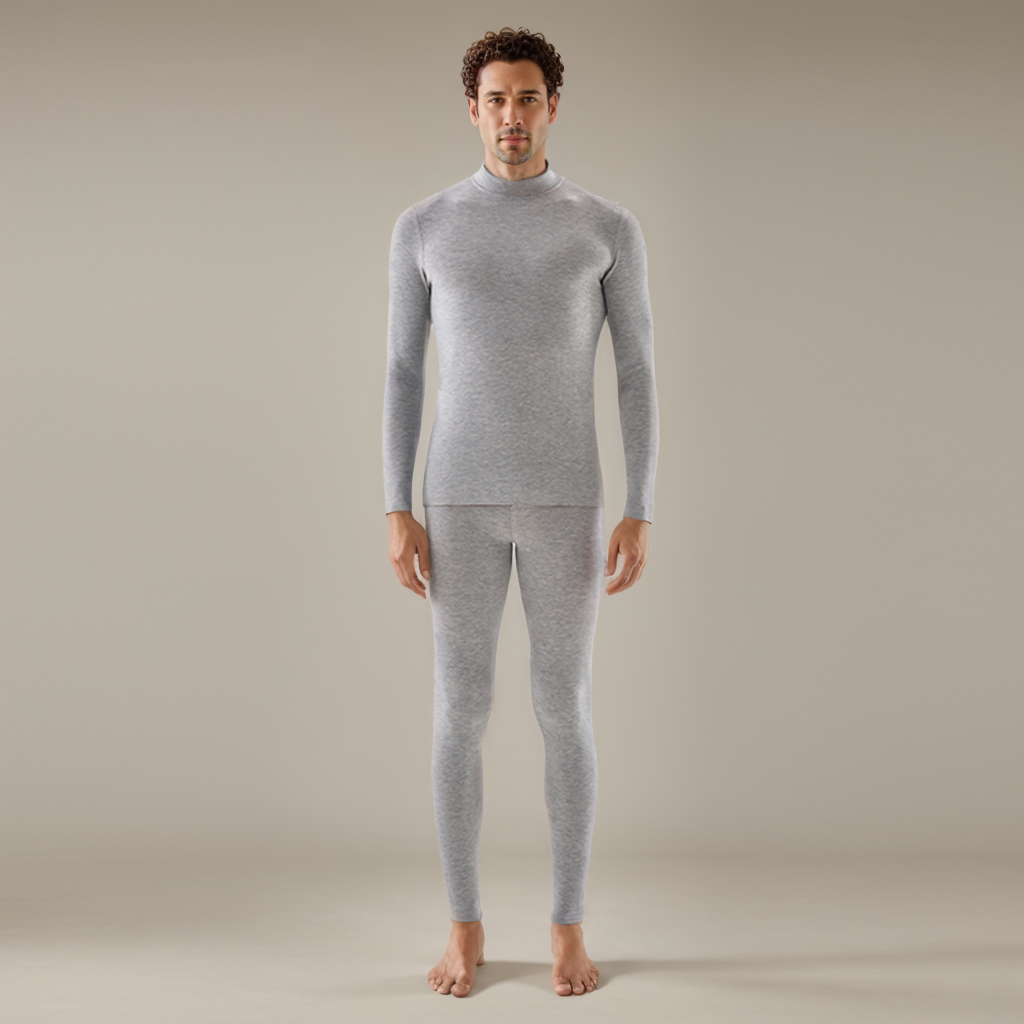 180g Men's Warm Silk Cashmere Midweight Half-turtleneck Thermal Underwear Set REAL SILK LIFE