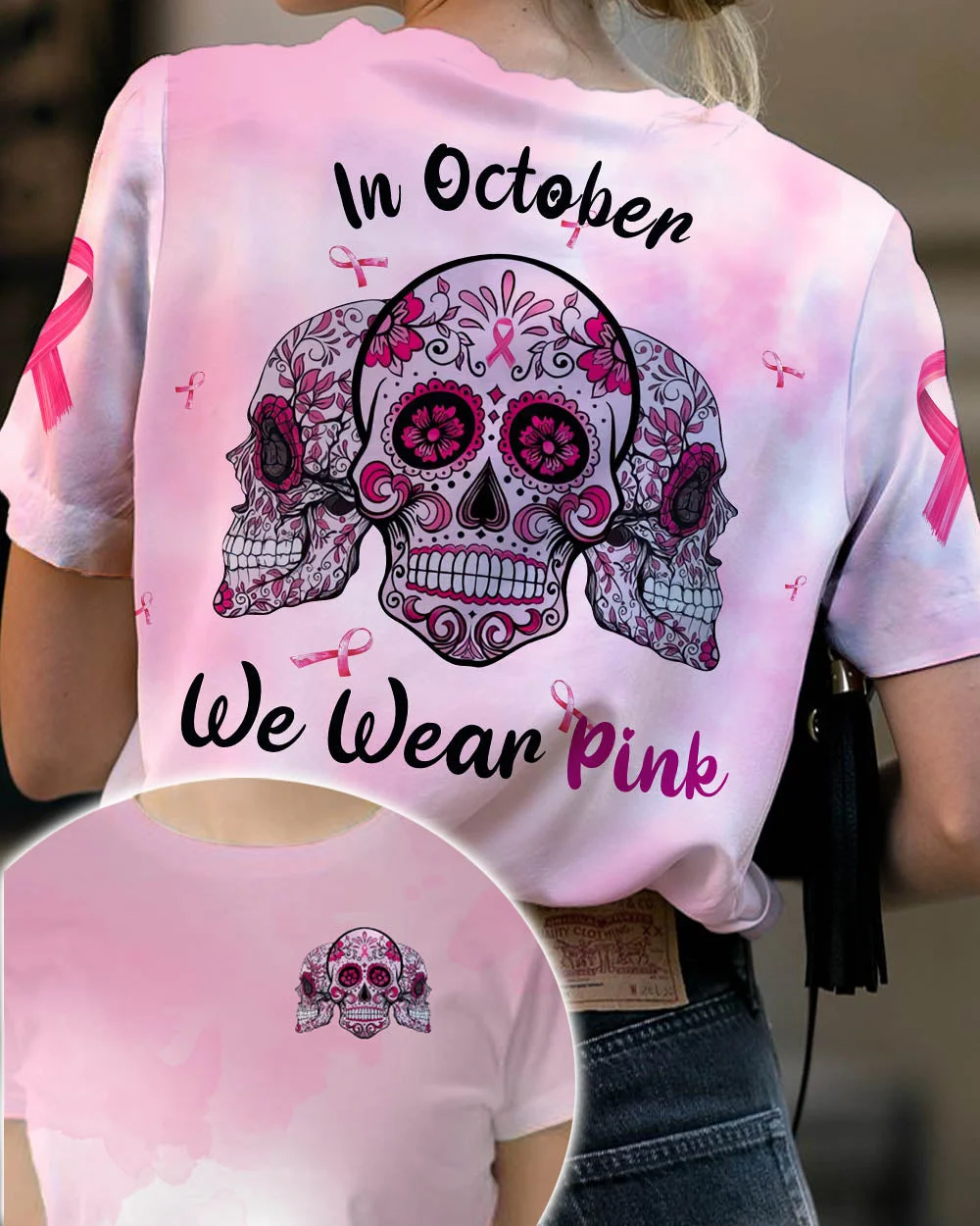 Skulls Wear Pink Breast Cancer Tee