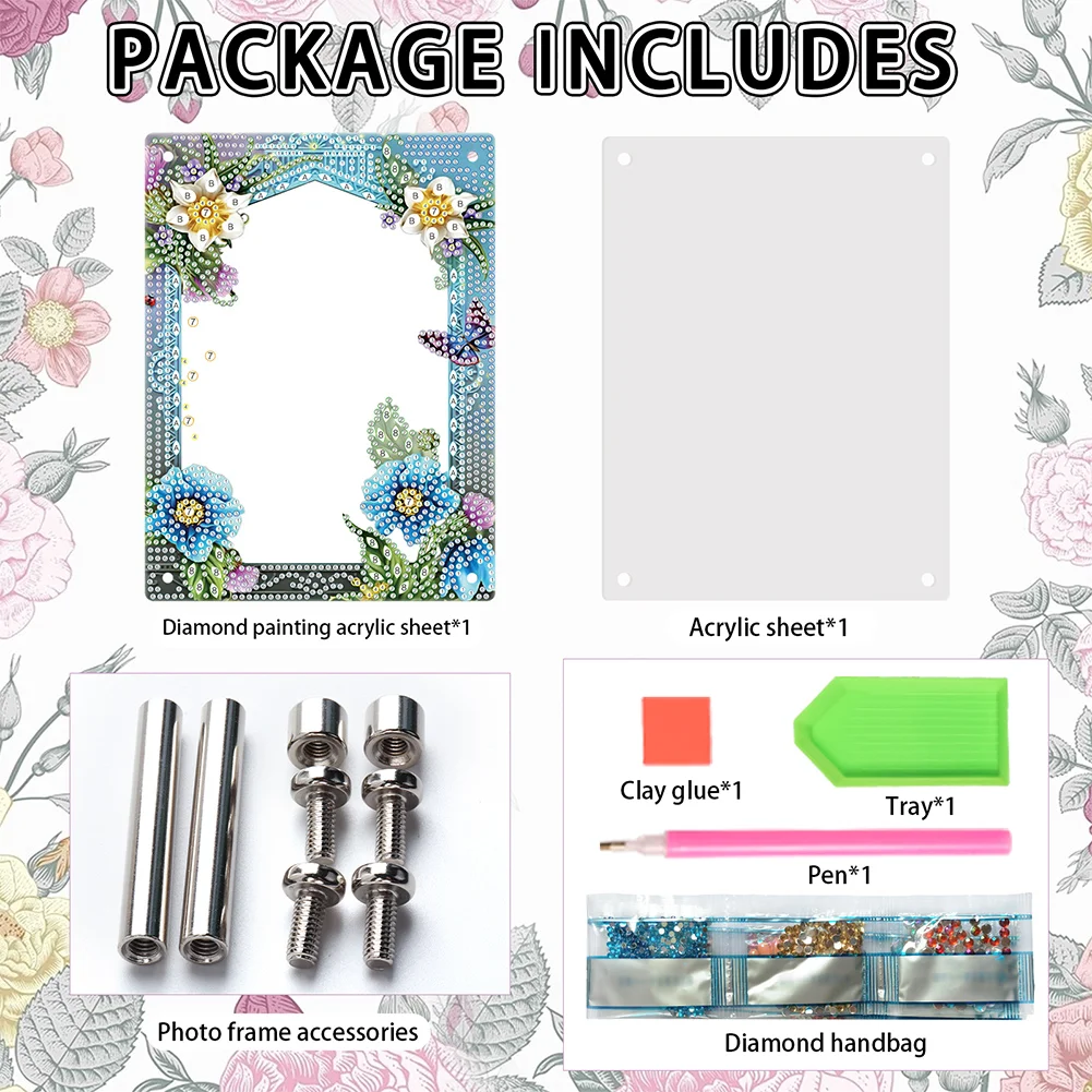 5D DIY Flower Blue Floral Special Shape Diamond Painting Photo Frame Home Decor