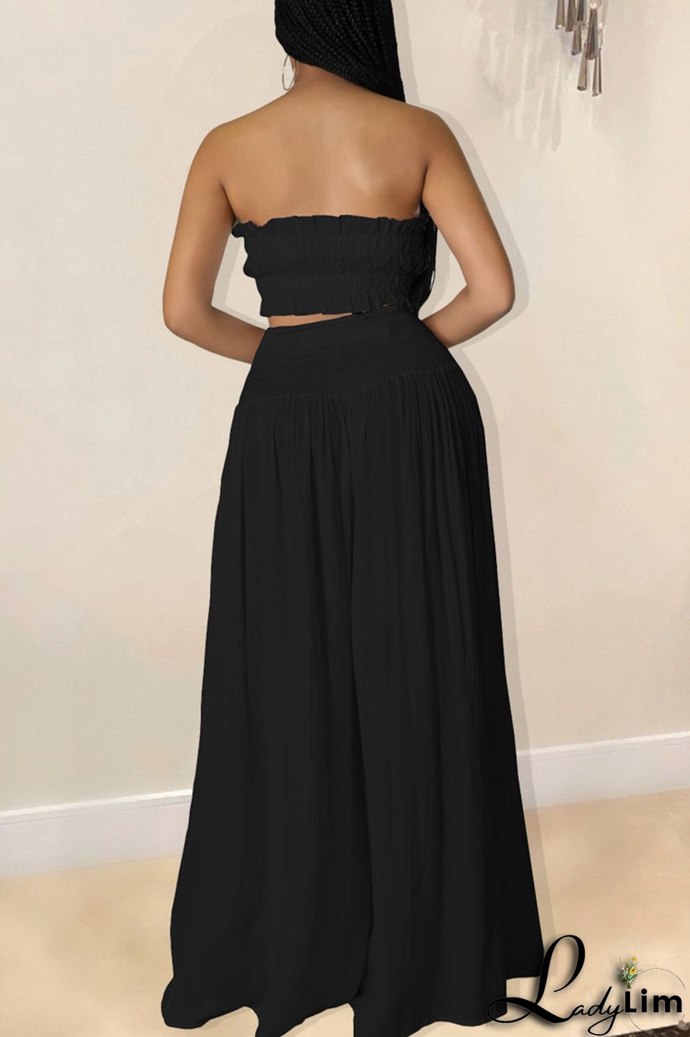 Red Sexy Solid Split Joint Stringy Selvedge Strapless Sleeveless Two Pieces