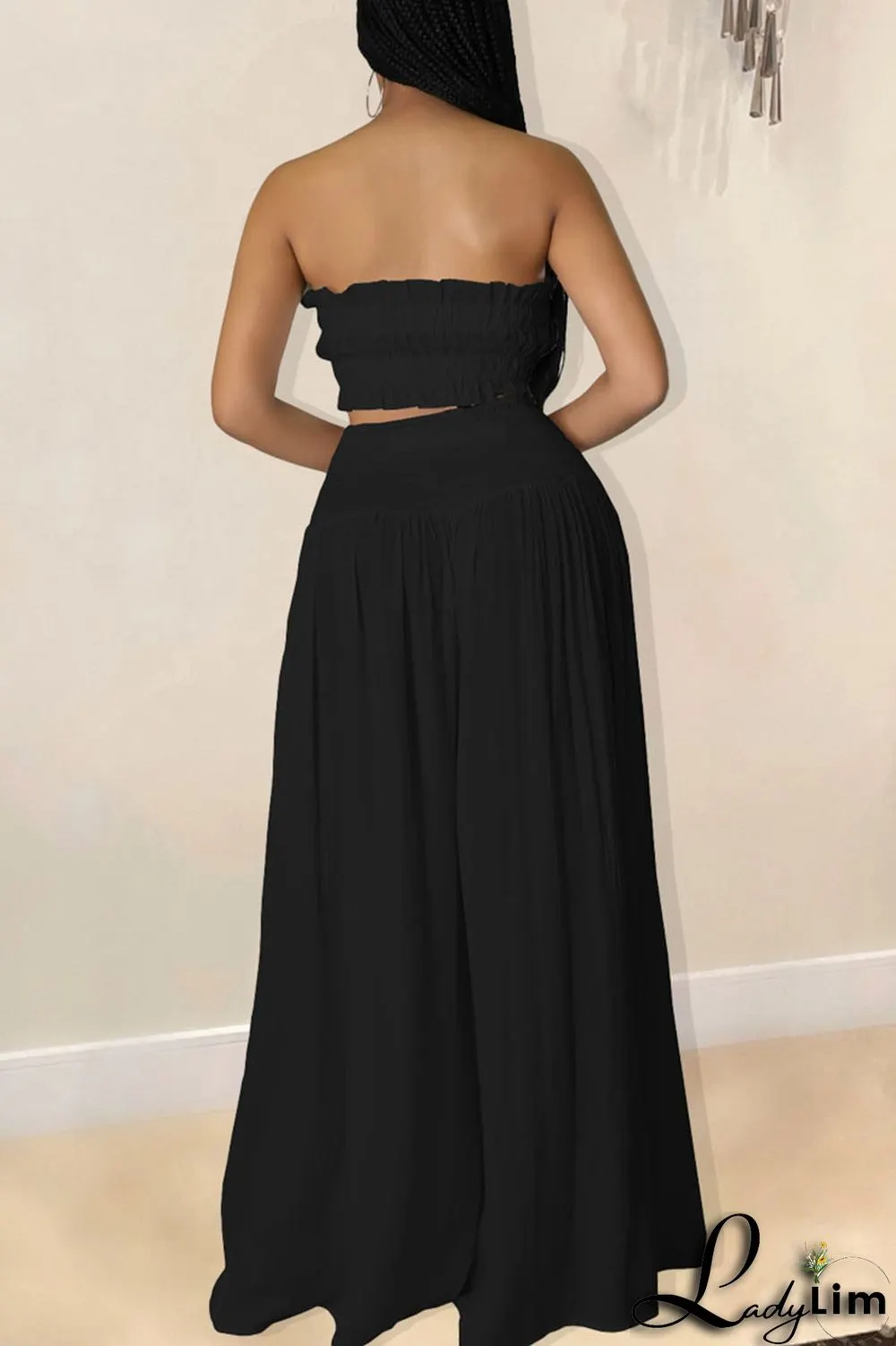 Red Sexy Solid Split Joint Stringy Selvedge Strapless Sleeveless Two Pieces