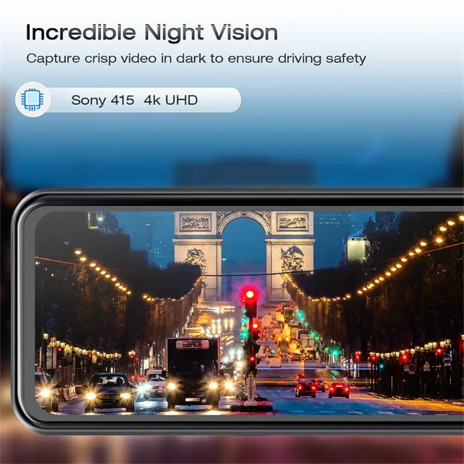 Garlaven 4K Dual Dash Cam 12" Mirror GPS Full Touch Screen Car Recorder