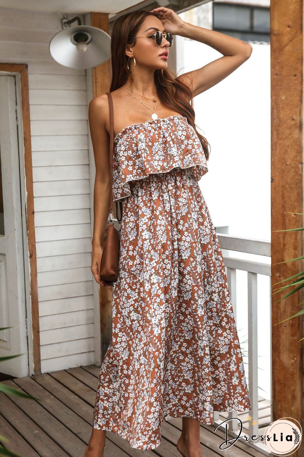 Leisure Tube Top Holiday Dress Floral Dress