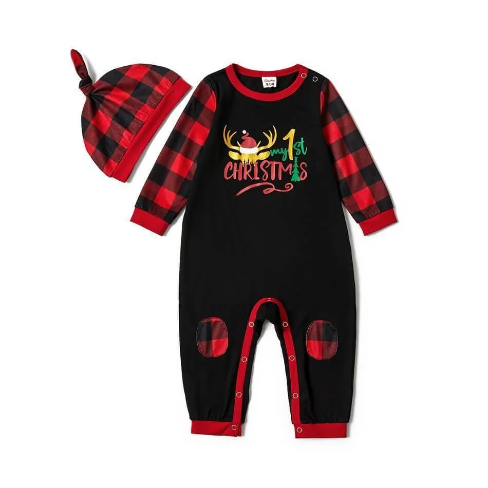 Family Matching Reindeer Wearing Christmas Hat Print Pajamas Sets