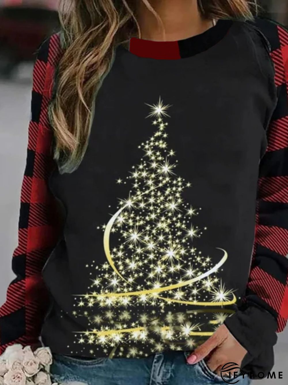 Christmas Xmas Long Sleeve Round Neck Plus Size Printed Top Tunic Sweatshirt | IFYHOME