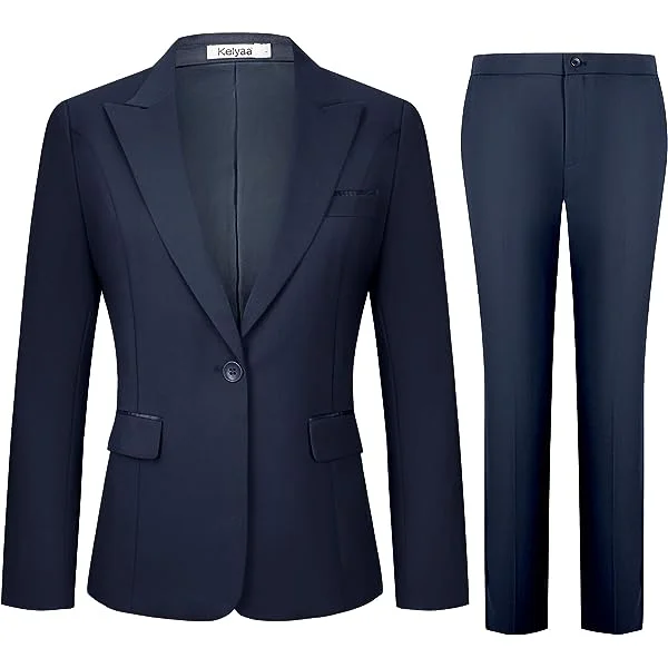 Women's 2 Piece Business Office Suit Lady Peaked Lapel Slim Fit One Button Blazer Jacket and Pants Set X-Small Black