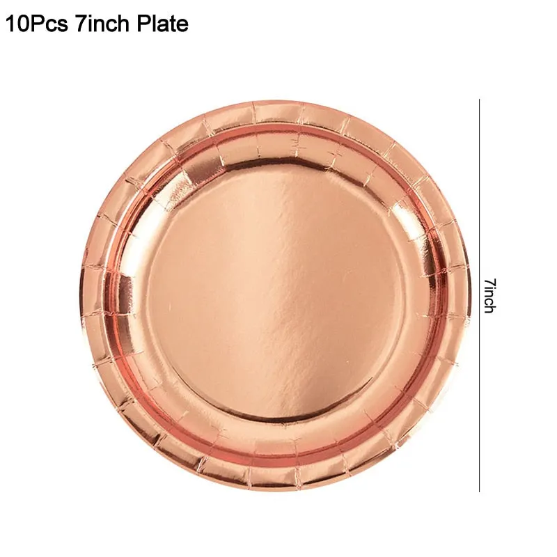 Rose Gold Party Disposable Tableware Set Paper Plate Cup Kids Adult Birthday Wedding Bachelorette Party Decoration Baby Shower