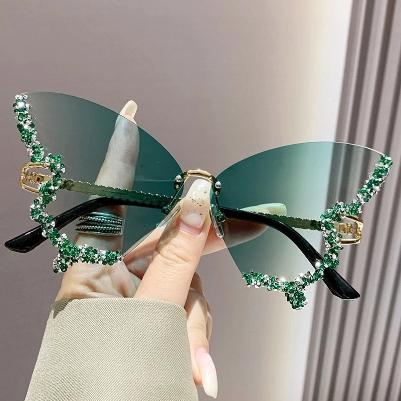 Elegant Modern Style Butterfly Pc Butterfly Frame Diamond Frameless Women’s Sunglasses