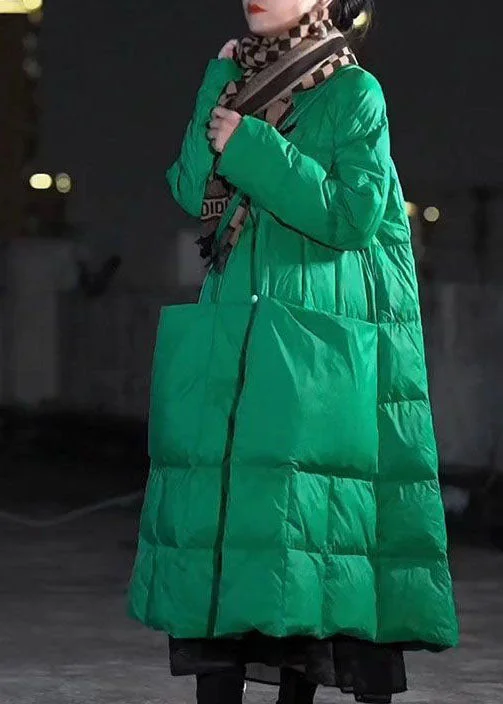 Women Green Stand Collar Pockets Warm Duck Down Canada Goose Jacket Winter