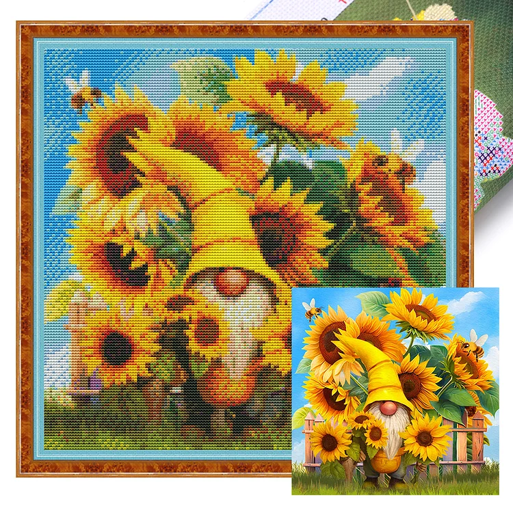 『HuaCan』Sunflower Gnome  - 11CT Stamped Cross Stitch(40*40cm)