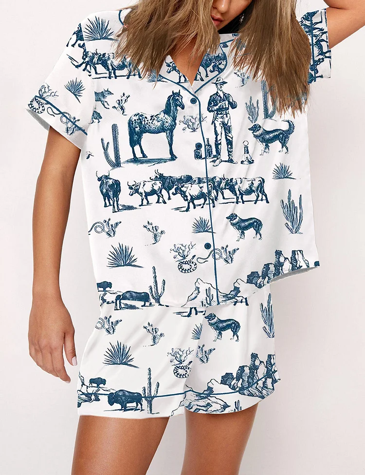Women's Wild West Adventure Short Sleeve Satin Pajama Set