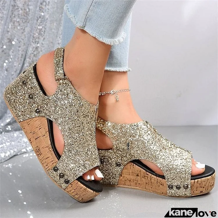 Female Modern Sequin Open Toe Wedge Heel Sandals