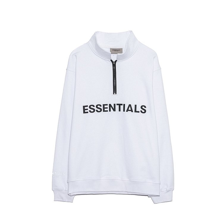 Fog Essentials Long Sleeve round Neck Neck Sweatshirt Double Line Chest Three-Dimensional Silicone Letter Half Zipper Sweater