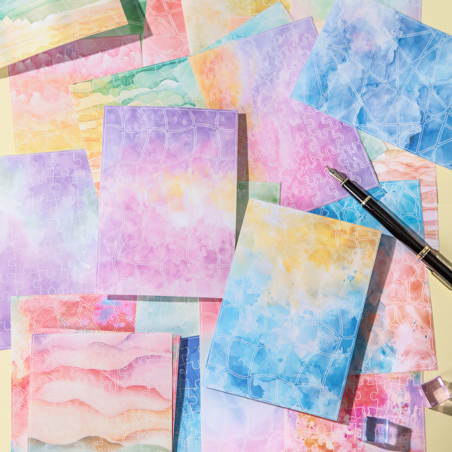 와시 스티커 - 조각 맞추기의 재미 시리즈 빈티지 수채화 번짐 풍경
