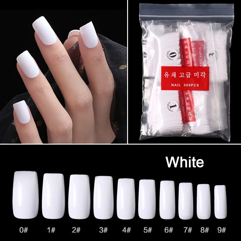 500pcs/pack Short Nails Full Cover Fake Nail Tips Long Coffin Nail Half Cover False Nails Ballerina Nail Tips Art Tips Nails-Nail Inspo