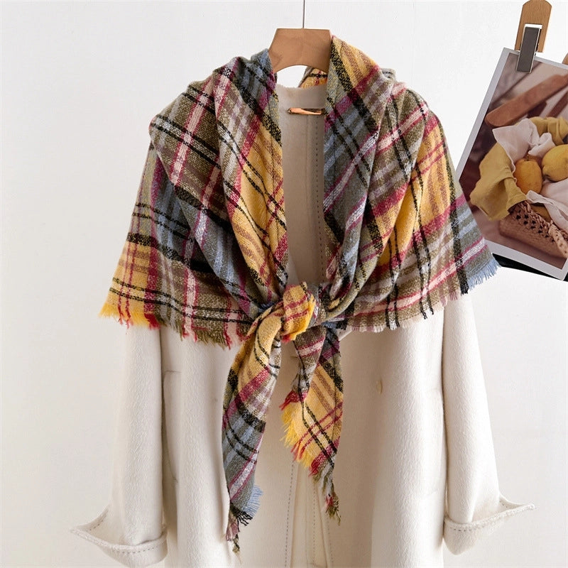Cashmere Plaid Warm Shawl Scarf Unisex Autumn And Winter Fashion All-Matching Tassel Scarf