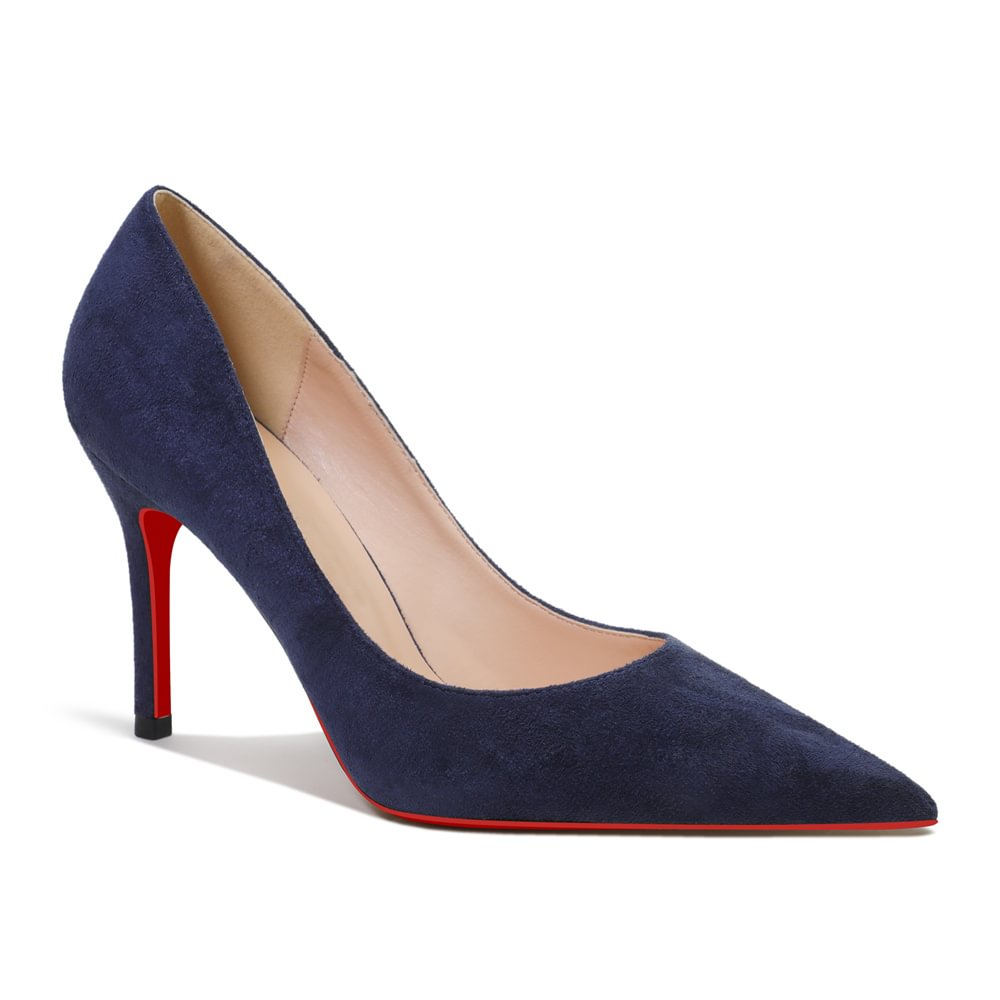 90mm Women's Middle Heels Pointed Toe Red Bottom Pumps-MERUMOTE