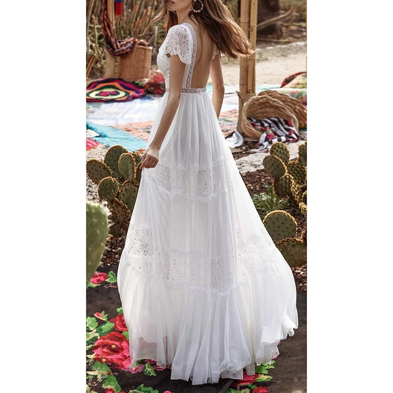 Ordifree 2022 Summer Women Long Beach Dress Lace Up Sexy Transparent White Lace Sexy Maxi Tunic Dress