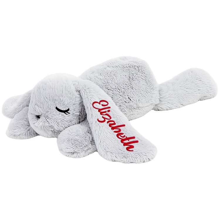 Duckbe Custom Lying Bunny Plush Embroidered Name Bunny Stuffed Animal, Personalised Rabbit Sleeping Buddy for Baby Birthday Easter Gift for Girls Toddlers Newborn