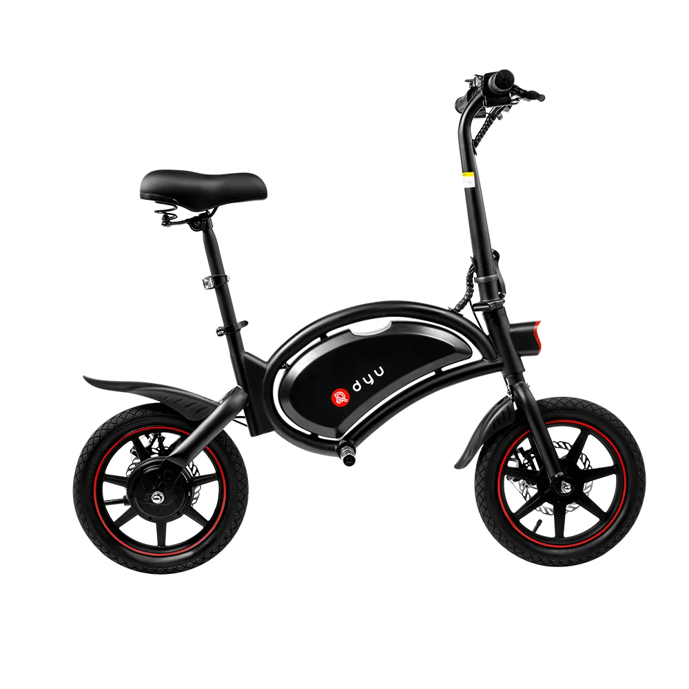 DYU D3F with Pedal Folding Moped Electric Bike 14 Inch Inflatable Rubber Tires 240W Motor 10Ah Battery Max Speed 25km/h Up To 45km Range Dual Disc Brakes Adjustable Height