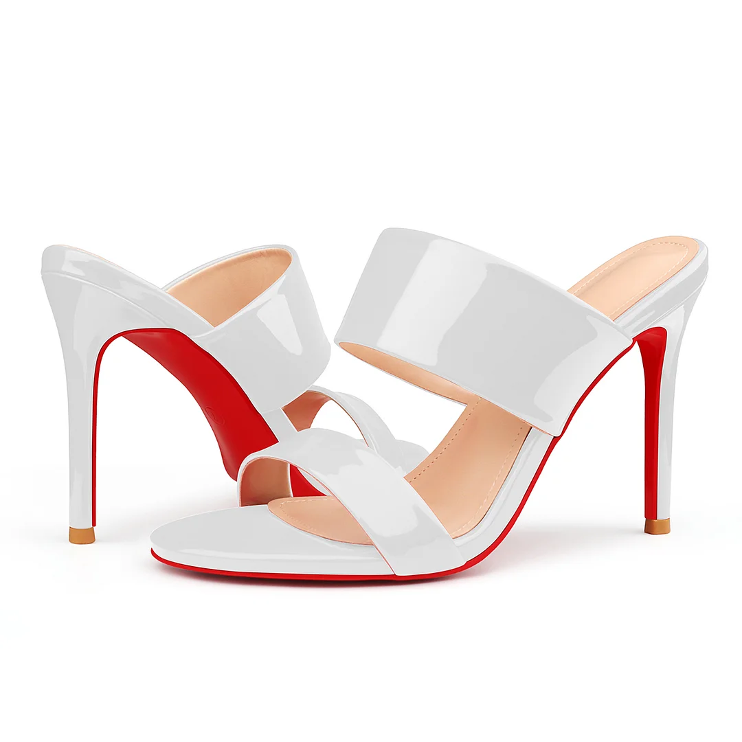 100mm Women's Sandals Red BottomPatent Heels Slip on Stilettos-MERUMOTE