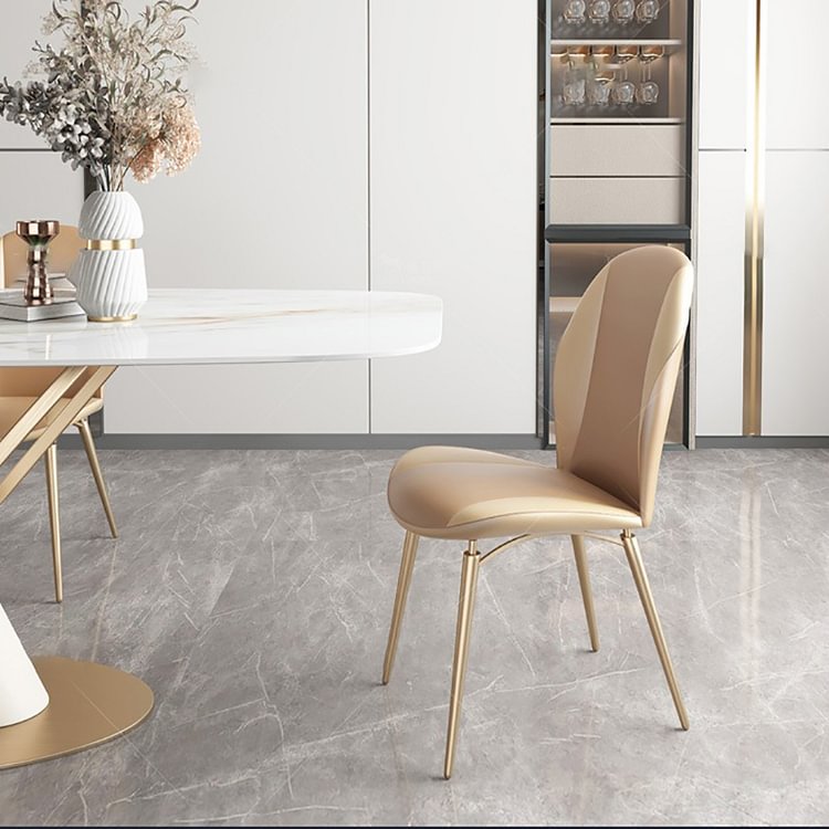 Homemys Modern Dining Chair Upholstered PU Leather Gold