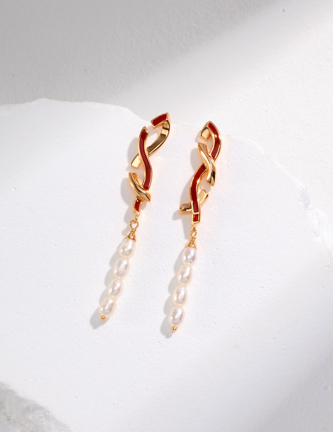 Enamel Pearl Dangle Earrings