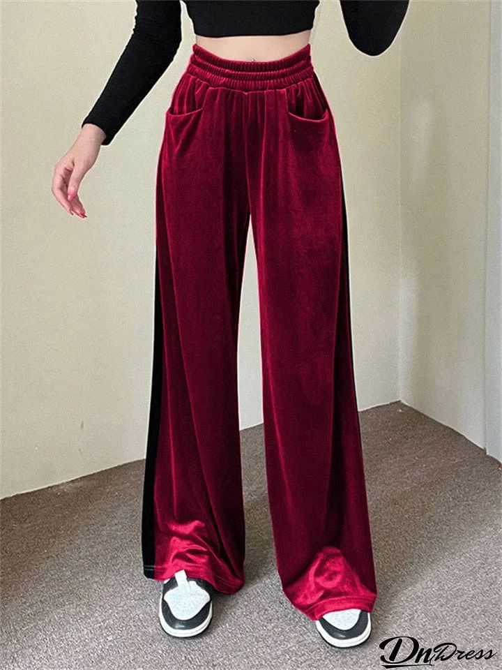 Female Warm Noble Softkiny High Waist Flare Velvet Pants