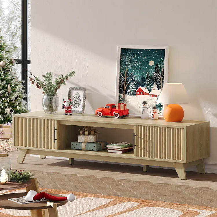Bestier 70-inch Vertical Striped TV Stand,LogBestier 70 Inch TV Stand
