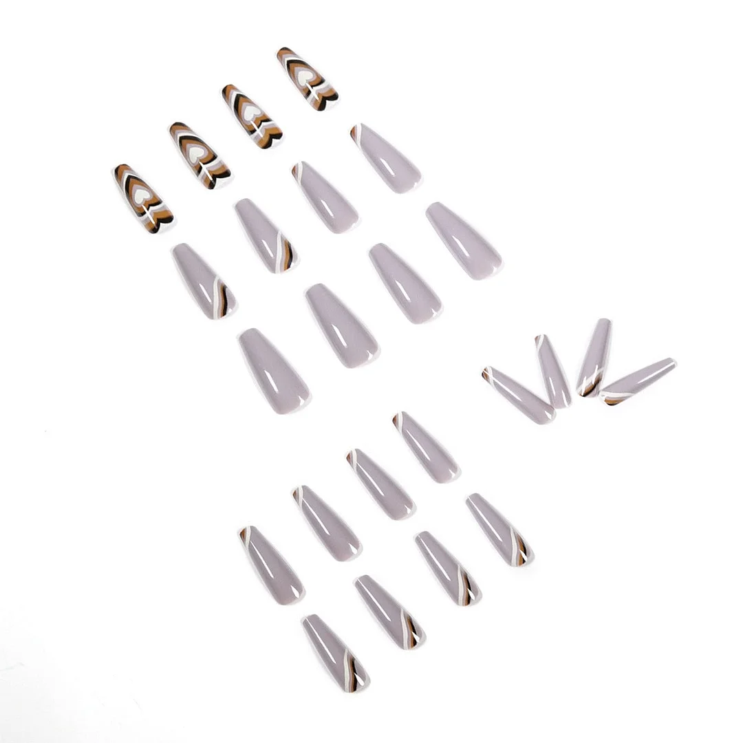 24pcs Wave Series Peach Heart Fake Nails Full cover Fake Nails Glue DIY Manicure Nail Art Tools-Nail Inspo